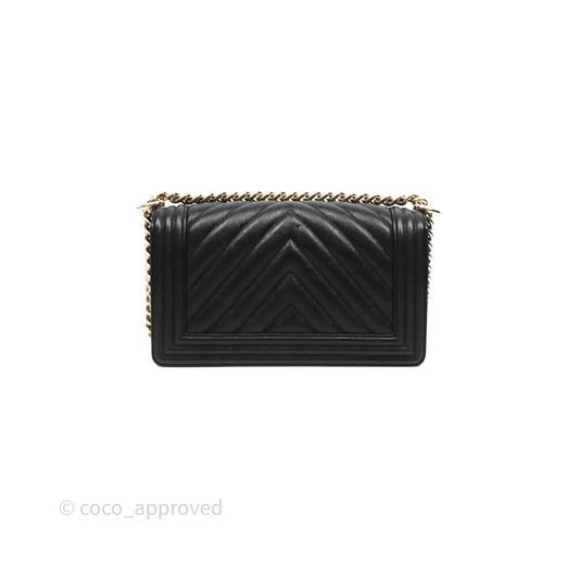 Chanel Medium Boy Chevron Black Caviar Light Gold Hardware