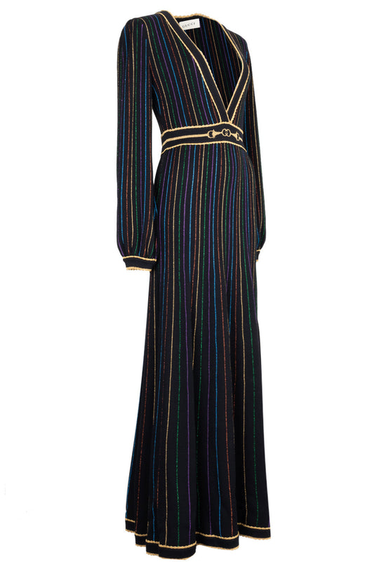 Luxury Gucci Trending 2025 2020 Striped Horsebit Knit Maxi Dress Black