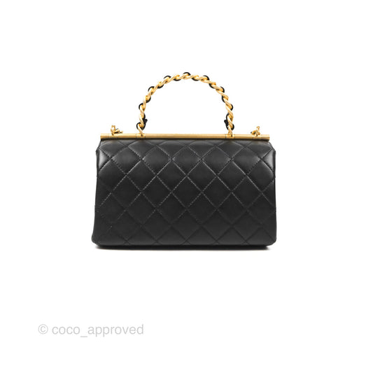 Chanel La Parisienne Top Handle Flap Bag Black Lambskin Aged Gold Hardware