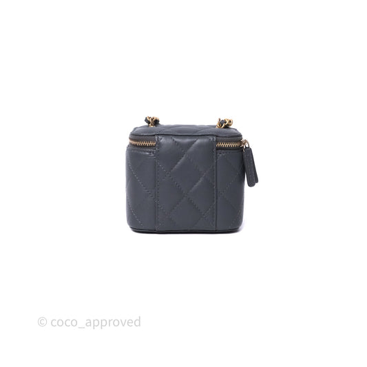 Chanel Mini Vanity Pearl Crush With Chain Dark Grey Lambskin Aged Gold Hardware