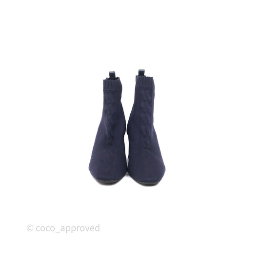 Hermes Knit Calfskin Volver 60 Ankle Boots Bleu Diplomatique Size 38