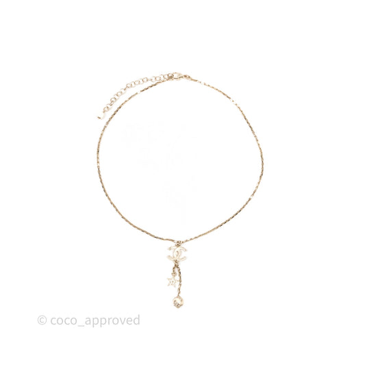 Chanel Crystal CC Necklace Gold Tone 23K
