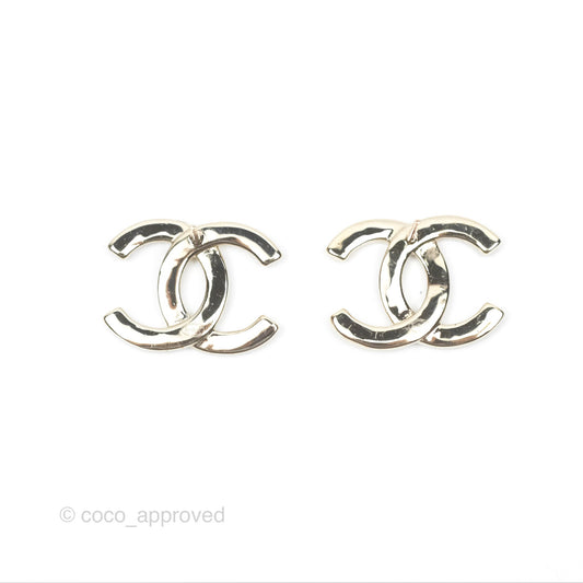 Chanel CC Half Crystal Earrings Gold Tone 23P