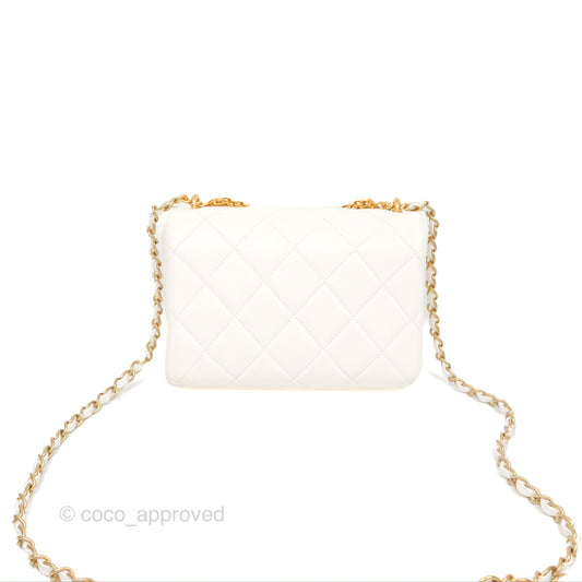 Chanel Crystal Logo Handle Flap Bag White Lambskin 22S