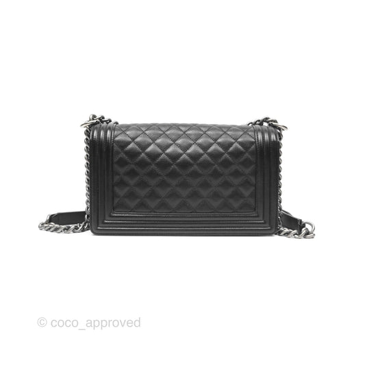 Chanel Medium Boy Quilted Black Caviar Ruthenium Hardware