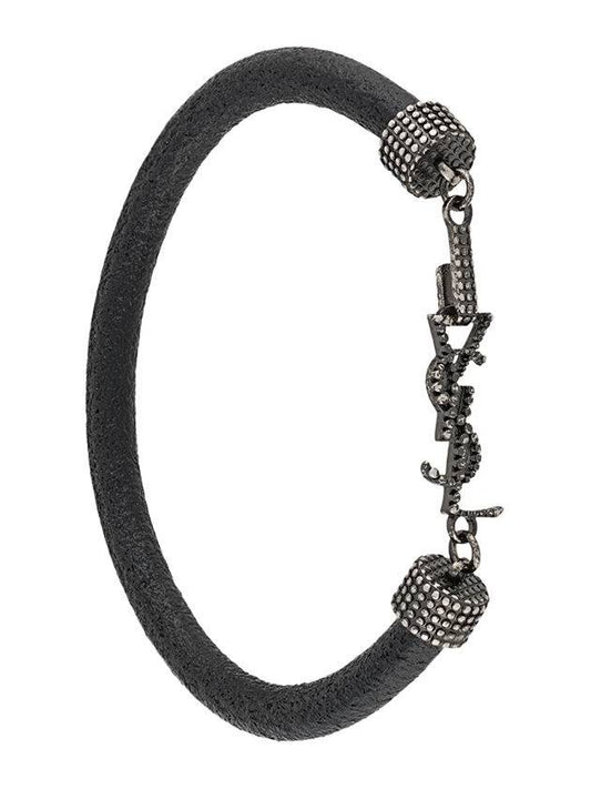 Luxury Saint Laurent Opium Crinkled Leather Bracelet Black