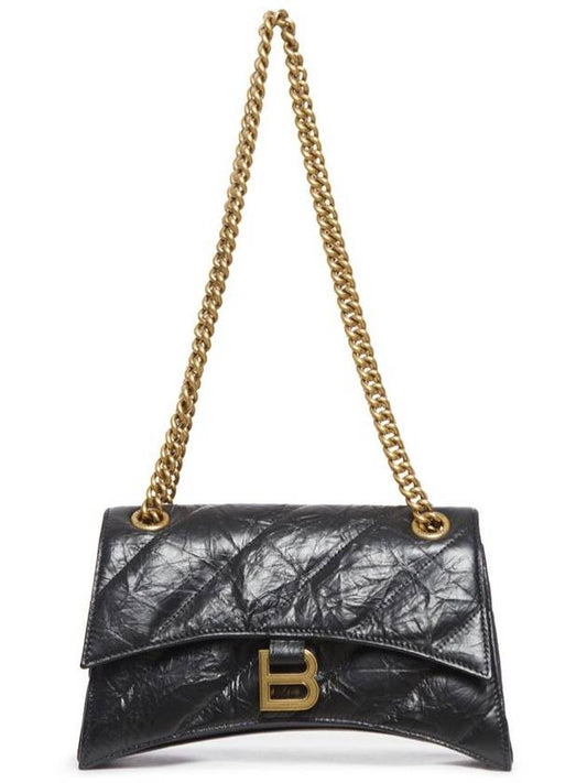 Luxury Balenciaga Crush Chain Strap Small Leather Shoulder Bag Gold Black