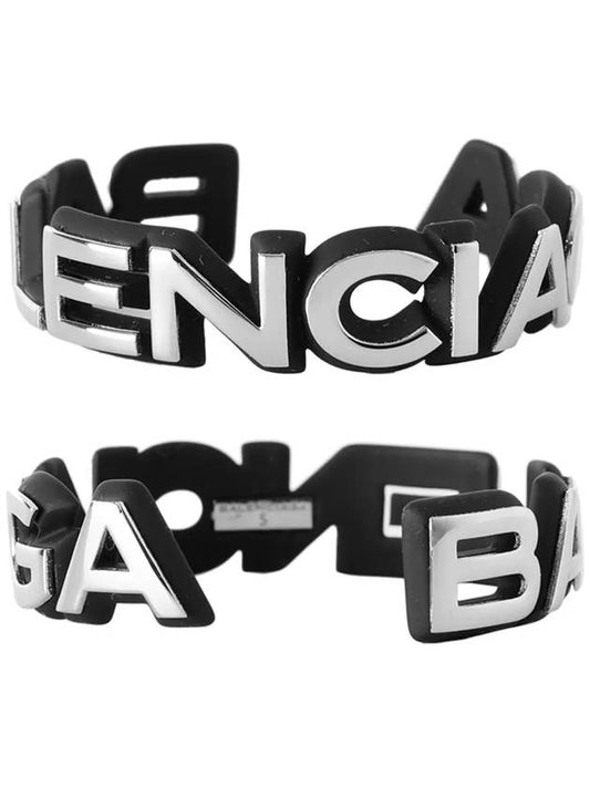 Luxury Balenciaga Metal Logo Bangle Bracelet Silver