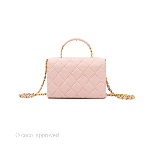 Chanel Carry Me Top Handle Flap Bag Pink Caviar Aged Gold Hardware 23S