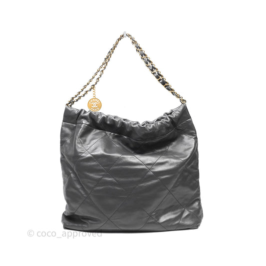 Chanel 22 Bag Medium Dark Grey Calfskin Gold Hardware