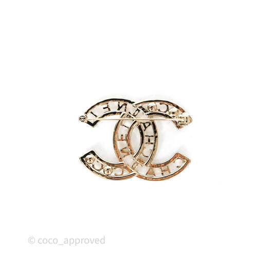 Chanel Crystal Pearl CC Logo Brooch Gold Tone 25V