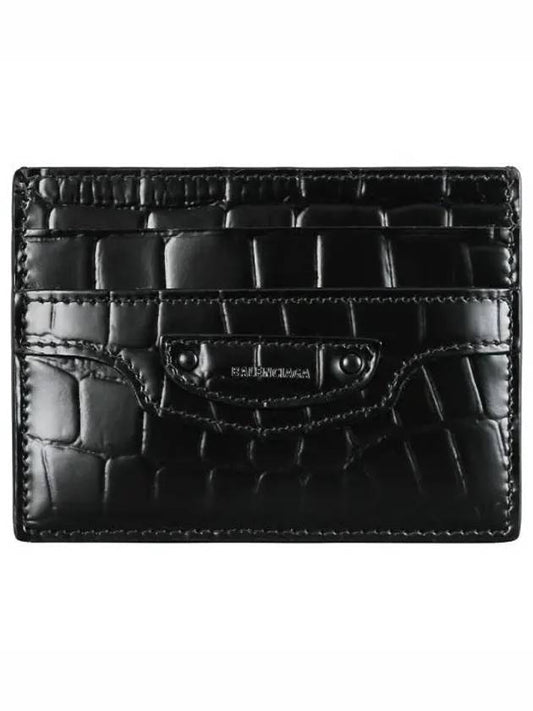Luxury Balenciaga Neo Classic Crocodile Effect Card Wallet Black