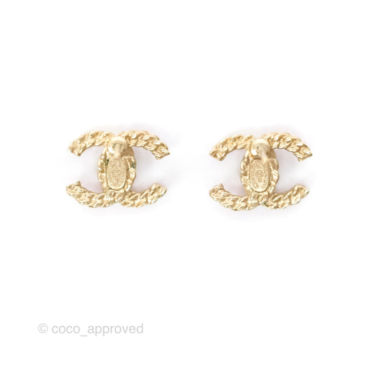 Chanel Crystal CC Earrings Gold Tone 17P