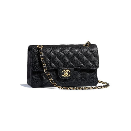 Luxury Chanel Small Classic Handbag Grained Calfskin & Gold-Tone Metal Black