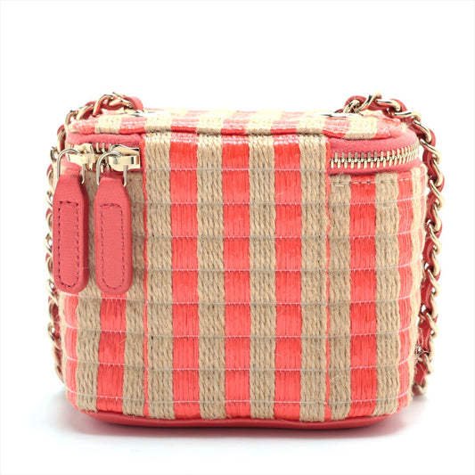 Chanel Coco Raphia Chain Shoulder Bag Vanity Beige X Red Silver G 31st Series