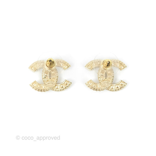 Chanel Crystal CC Earrings Gold Tone 21V