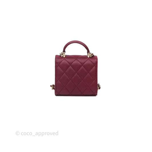 Chanel Mini Top Handle Flap Bag Red Lambskin Gold Hardware