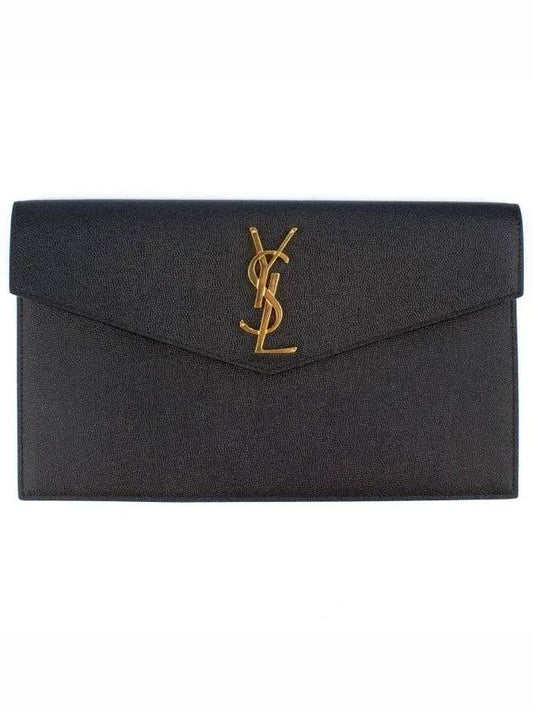 Luxury Saint Laurent Uptown Grain de Poudre Embossed Leather Clutch Bag Black