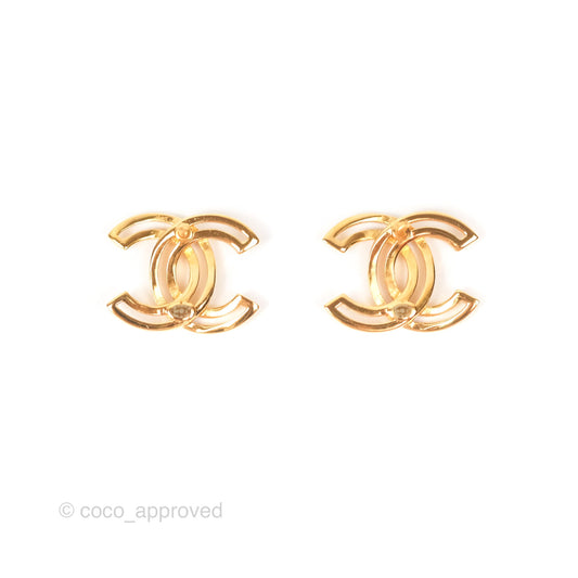 Chanel Hollow CC Earrings Gold Tone 20K