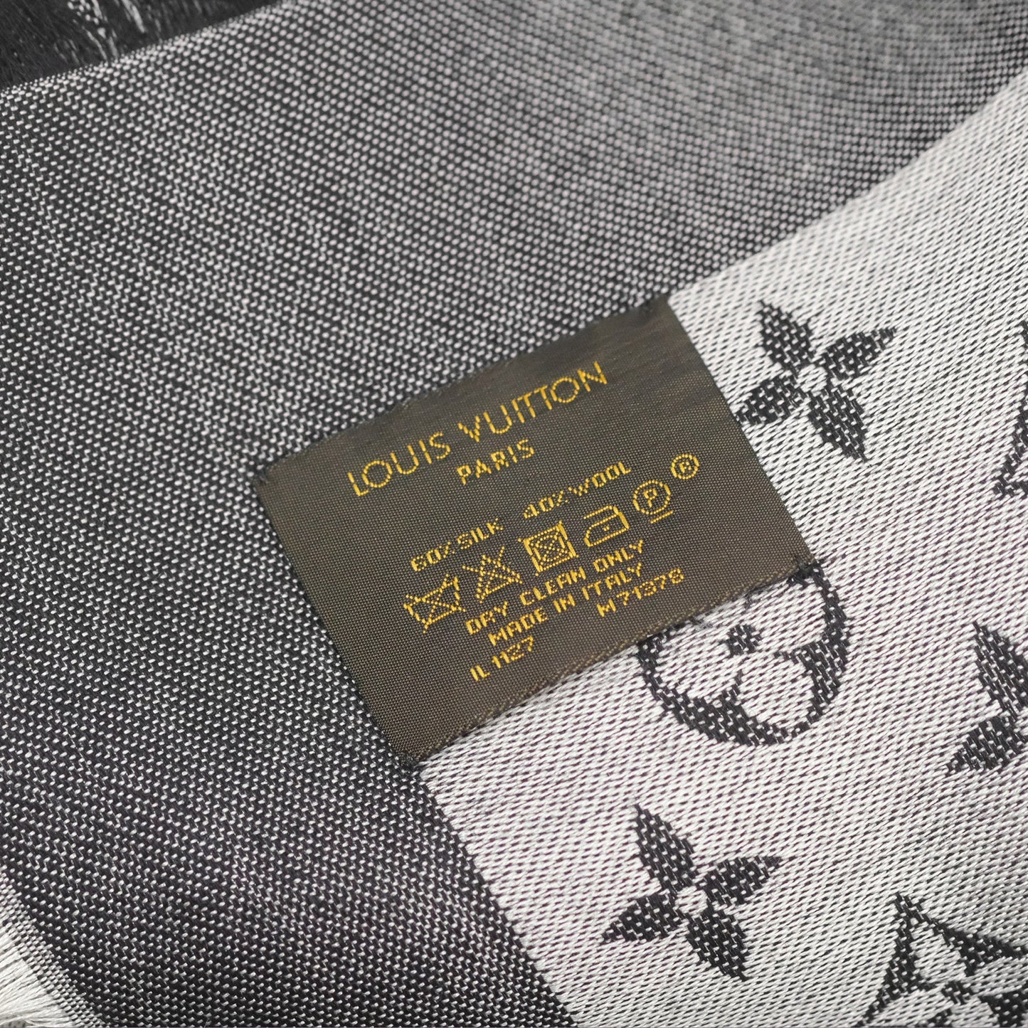 Louis Vuitton Wool Silk Square Scarf Monogram Grey