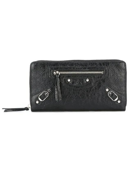 Luxury Balenciaga Classic Motor Silver Zipper Around Long Wallet Black