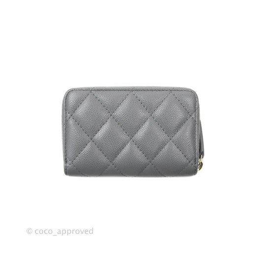 Chanel French New Wave Zipped Coin Purse Grey Caviar Gold Hardware