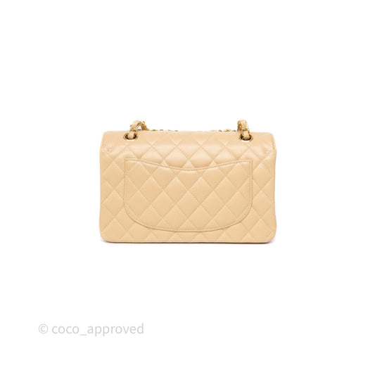 Chanel Small Classic Flap Quilted Beige Caviar Gold Hardware