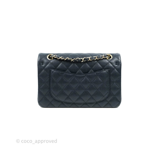 Chanel Classic Small S/M Flap Navy Blue Caviar Gold Hardware 21P
