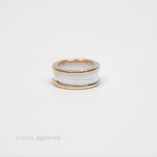 Bvlgari B.Zero1 Two-Band Ring White Ceramic Spiral 18K Rose Gold Size 51