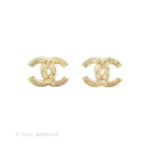 Chanel CC Crystal Earrings Gold Tone 24S