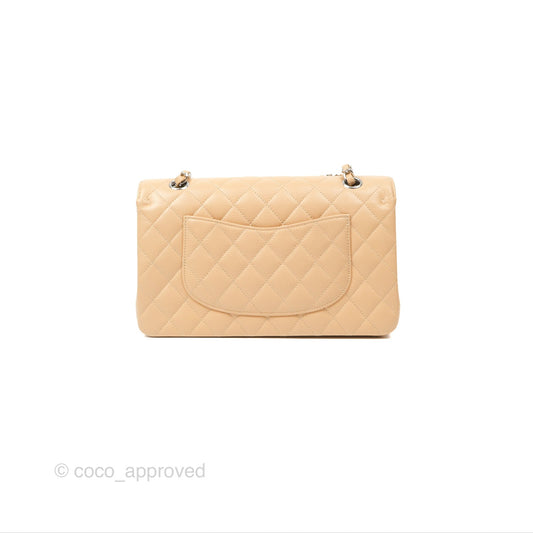 Chanel Classic M/L Medium Flap Quilted Beige Caviar Silver Hardware