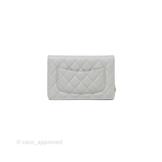 Chanel Classic Quilted Wallet on Chain WOC Grey Lambskin Gold Hardware