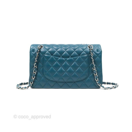 Chanel Classic M/L Medium Flap Quilted Teal Lambskin Silver Hardware