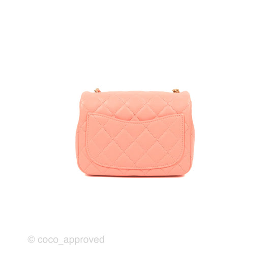 Chanel Pearl Crush Mini Square Quilted Pink Lambskin Aged Gold Hardware