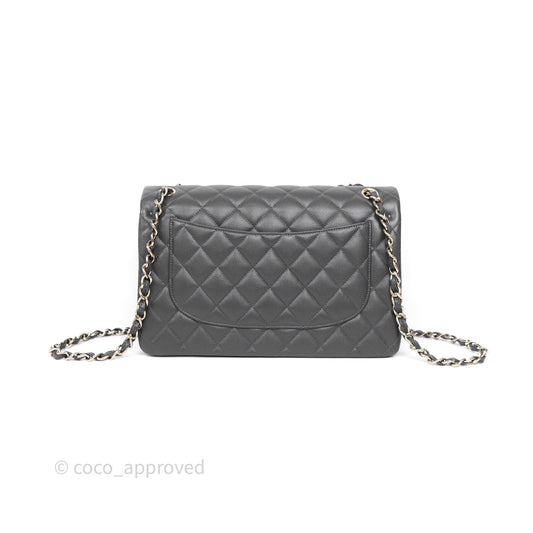Chanel Jumbo Classic Double Flap Quilted Dark Grey Caviar Gold Hardware
