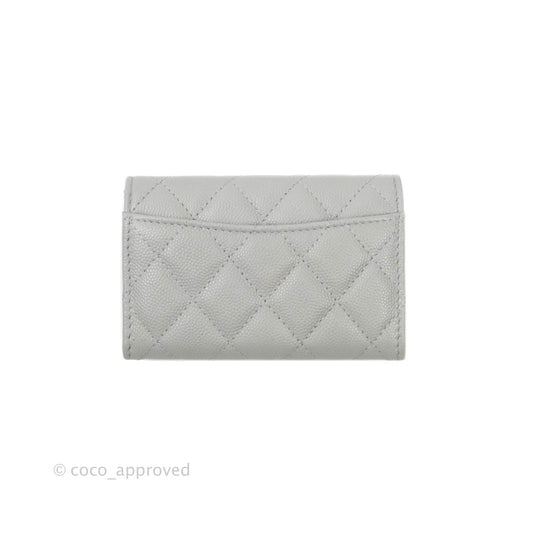 Chanel Caviar Quilted Flap Card Holder Grey Gold Hardware 21A