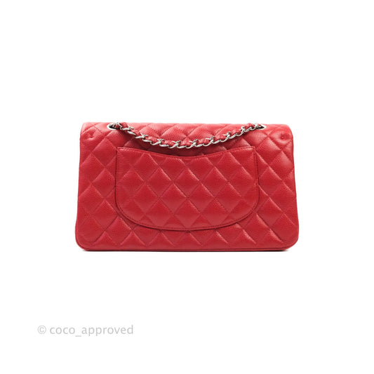 Chanel Classic M/L Medium Double Flap Red Caviar Silver Hardware