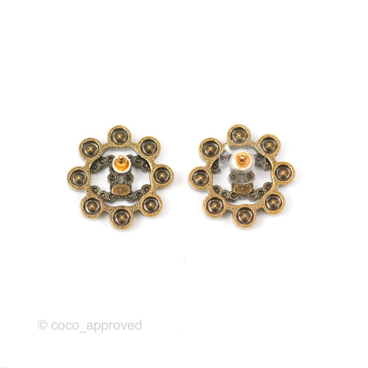 Chanel Crystal CC Earrings Antique Gold Tone 20S