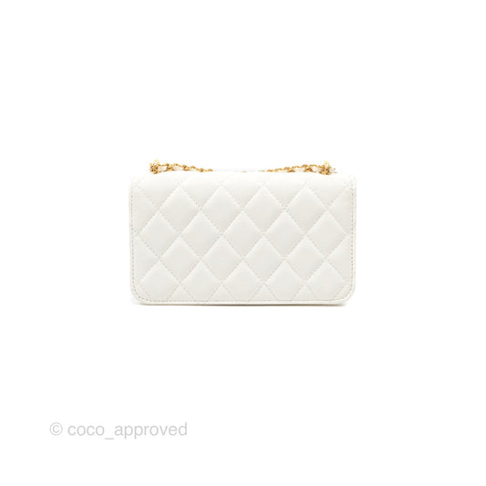 Chanel Dynasty Phone Holder with Chain White Ivory Lambskin Aged Gold Hardware