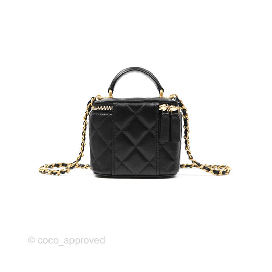 Chanel Mini Top Handle Vanity With Chain Black Lambskin Aged Gold Hardware