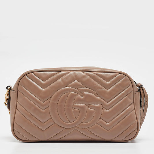Luxury Gucci Trending 2025 Dusty Pink Matelassé Leather Small Gg Marmont Shoulder Bag..