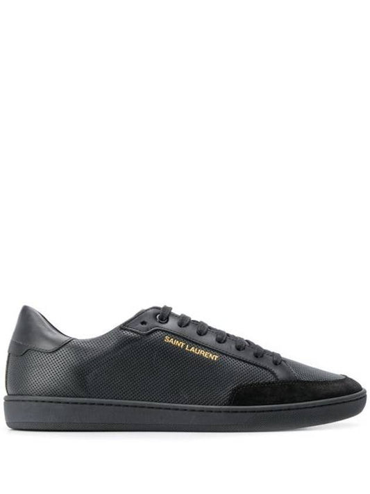 Luxury Saint Laurent Court Classic Perforated Leather Low Top Sneakers Black