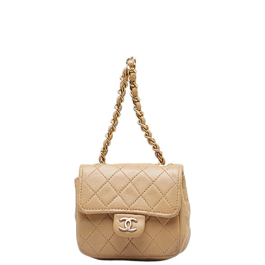 Chanel Mini Matrasse Coco Shoulder Bag Mini Pochette Beige G Leather CHANEL