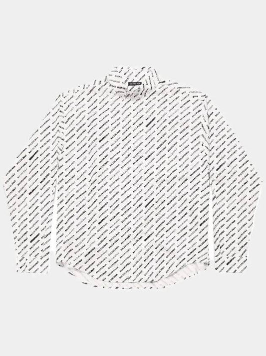 Luxury Balenciaga Allover Logo Print Long Sleeve Shirt White Black