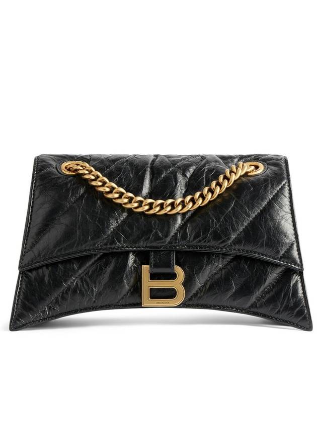 Luxury Balenciaga Women's Crush Logo Gold Chain Small Shoulder Bag Black