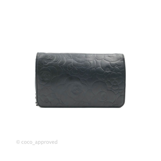 Chanel Camellia Wallet on Chain WOC Black Lambskin Silver Hardware