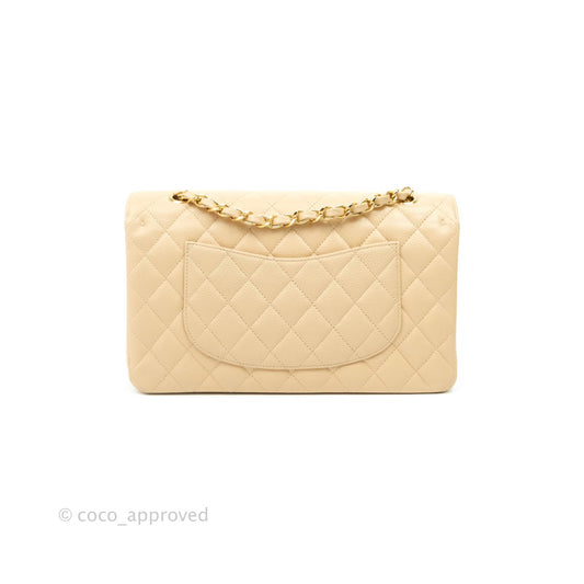 Chanel Classic M/L Medium Double Flap Beige Caviar Gold Hardware