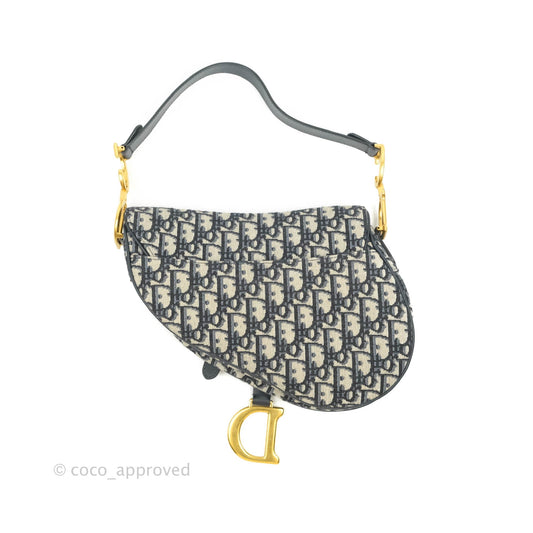Christian Dior Saddle Medium Blue Oblique Jacquard Gold Hardware