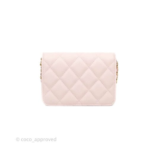 Chanel Mini Wallet With Chain Light Pink Caviar Gold Hardware