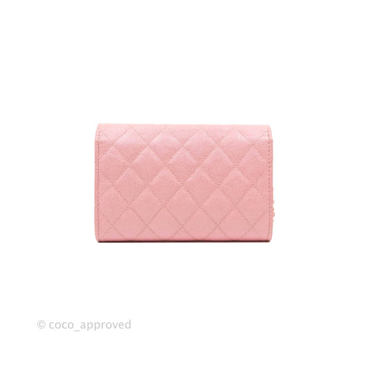 Chanel Mini Quilted Wallet On Chain WOC Caviar Iridescent Pink Gold Hardware 19S